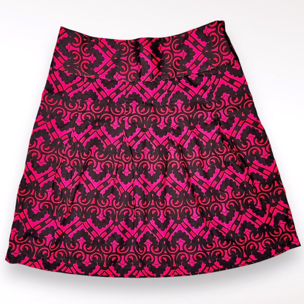 H&M Pink Black Mini Skirt A Line Patterned Cotton Size 6
